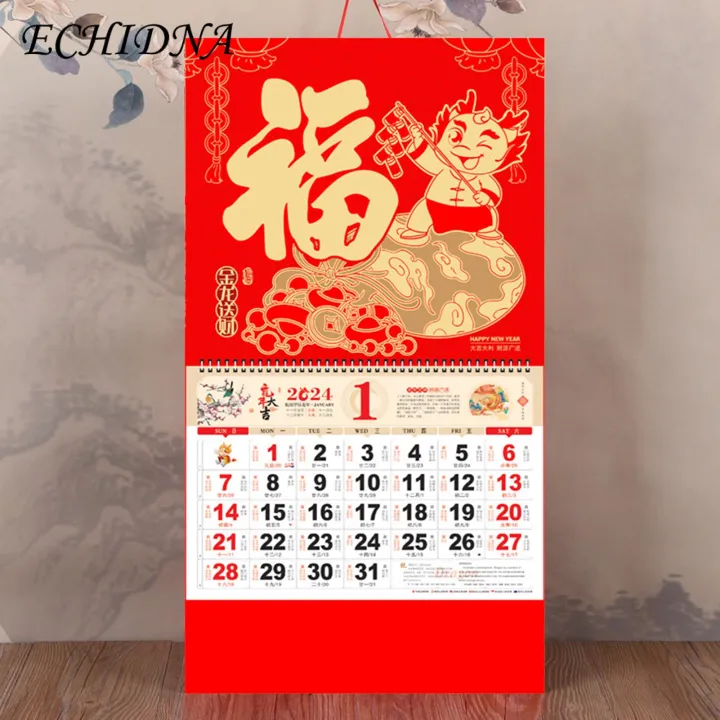 Traditional Chinese Calendar 2024 2024 Year of the Dragon Wall Calendar Lunar Gregorian Tearable Chinese New Year Hanging Calendar for Home Office