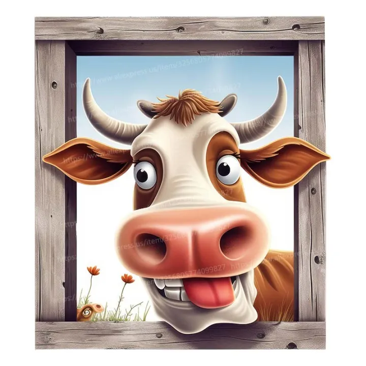 Funny Cow Wall Sticker Window Living Room Background Decorations Wallpaper Creative Animals Self Adhesive Decals M1107
