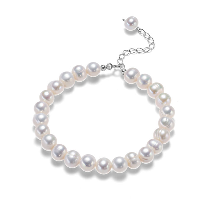 Wholesale AA White 6-7mm Freshwater Cultured 6-8mm Pearl Bracelet Charms,925 Sterling Silver Pearl Bracelets for Women Girls