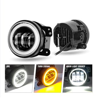 2 Pcs 4 inch White Amber Ring DRL Fog Light Round White Light LED Fog Light Assembly Fog Lamp Compatible with All Cars