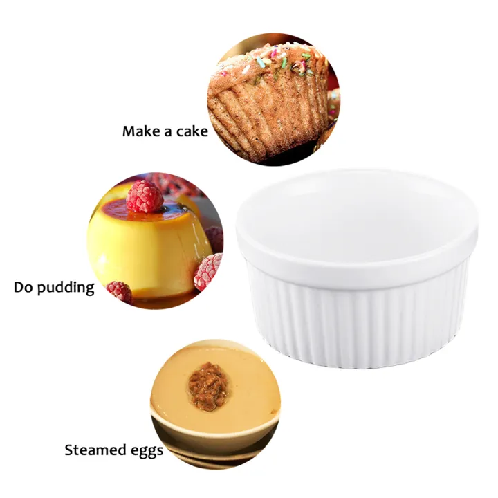 Baking Cup 6 pcs Set / Ceramic Baking Cups / Ramekin Bowls Set White 7.5* 4cm