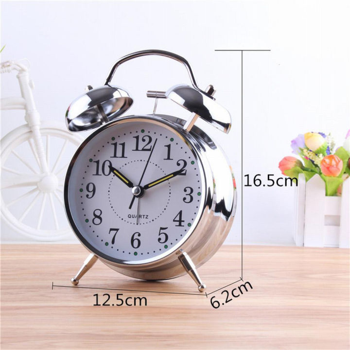 Bedside Traditional Classic Saxon Wind Up Double Bell Alarm Clock Chrome Home Decor Art DIY Ornament Room Decoration