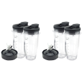 Blender Replacement Parts for Ninja, 4 24Oz Cups with To-Go Lids, 7 Fins Extractor Blade, for Nutri Ninja Auto IQ. 