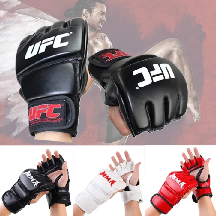 UFC MMA Thick Boxing Gloves Taekwondo Sports Leather Half Finger Glove Muay Thai Glove Sandbag Gloves Professional TKD Training Equipment