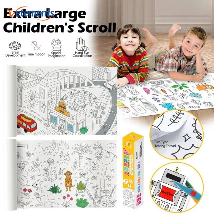 1 Roll Color Filling Graffiti Scroll/ DIY Children Sticky Drawing Paper/ Creative Early Educational Painting Toys