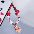 Christmas Mobile Phone Charm Strap Chain Lanyard Cute Red Blue Wood Acrylic Bead Jewelry Women Girl Wristlet Keychain Gifts. 
