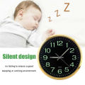12 Inch Round Large Luminous Wall Clock Glow in the Dark Non-Ticking Indoor Decor -Golden. 