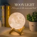 3D Magical Moon Light Moon Lunar LED Night Light Lamp Touch Sensor Color Changing with Wooden Stand. 