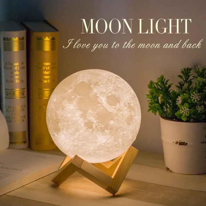 3D Magical Moon Light Moon Lunar LED Night Light Lamp Touch Sensor Color Changing with Wooden Stand