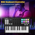 WORLDE Panda MINI II Portable 25-Key USB MIDI Keyboard Controller with 8 RGB Backlit Trigger Pads 4 Assignable Control Knobs 4 Assignable Sliders. 