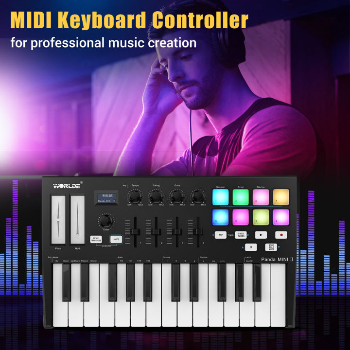 WORLDE%20Panda%20MINI%20II%20Portable%2025-Key%20USB%20MIDI%20Keyboard%20Controller%20with%208%20RGB%20Backlit%20Trigger%20Pads%204%20Assignable%20Control%20Knobs%204%20Assignable%20Sliders%20-%20Image%206