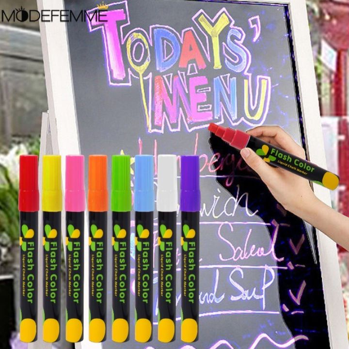 Reusable Stationery Supplies Writing Smooth Liquid Ink Glowing Pen Multicolor Drawing Highlighter Erasable Advertising Graffiti Pen LED Board Fluorescent Pens