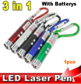 3 in 1 Laser Light, LED Flashlight + Torch Keychain + Laser Pointer (Pack of 3) with 3 Button Size Cell. 