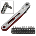 Flat Mini Ratchet Wrench 90 Degree Offset Screwdriver Handle with Bit Set Dual Drive Ratchet Wrench Hand Tool Easy Install. 