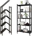 5-Tier Heavy-Duty Foldable Metal Rack Storage Shelving Unit with Wheels in Black. 