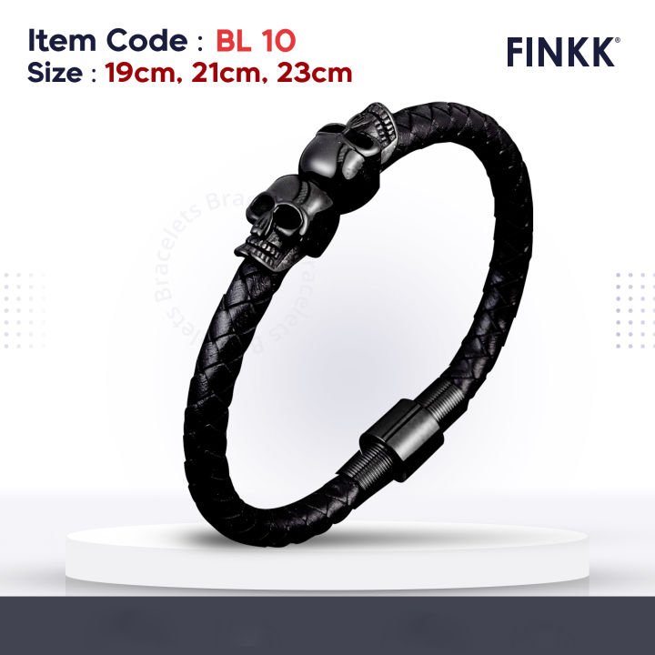 FINKK Mens Womens Skull Bracelet Leather Stainless Steel Fashion Boys ...