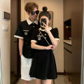 You Wear My Dress Summer Couple Wear One Dress One Dress ins Pure Desire Style French Style polo Collar T Shirt Puff Sleeve Dress. 