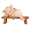 Pig Statue Strong Durable Lying On Bench Mini Pig Figurine Resin Rustic Style Cute Funny Lifelike Look for Family Office. 