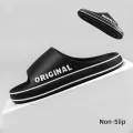 Feslishoet Women Letter Slippers Beach Slides Solid Color Mens Thick Sole Indoor Bathroom Anti Slip Shoes Summer Couple Sandals. 