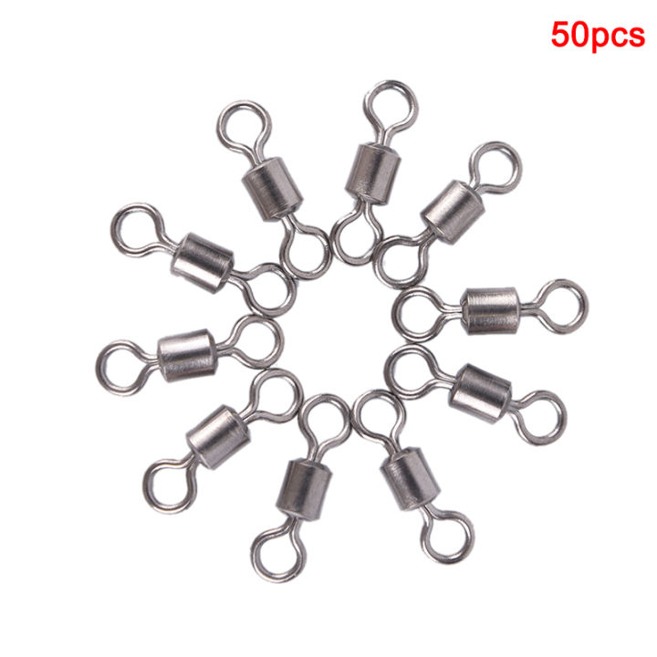 50PCS Fishing Barrel Bearing Rolling Swivel Solid Ring Lures Connector 11 Size Conbo