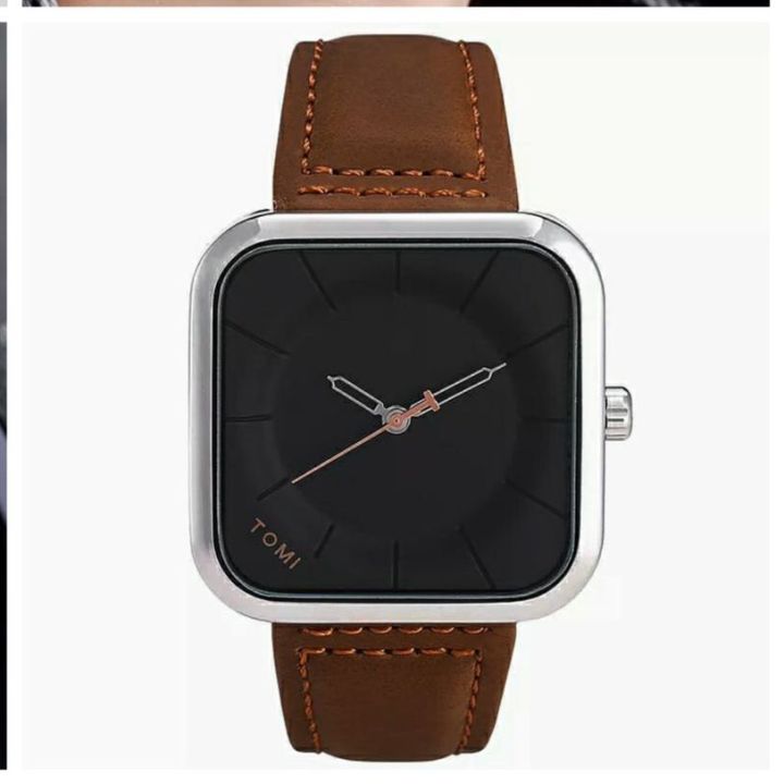 TOMI means gents brown leather strap square shape watch | HP595 |