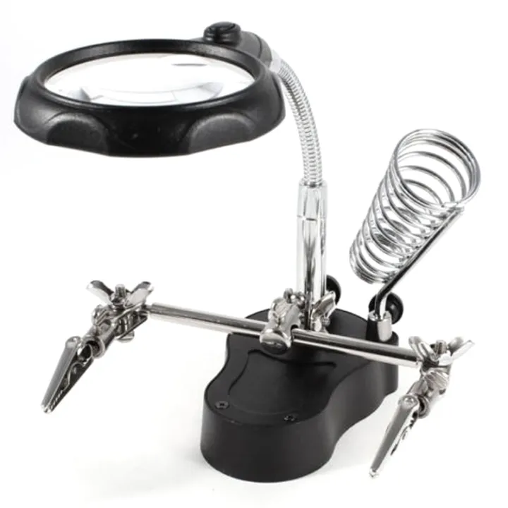 Helping Third Hand Tool Soldering Stand With Welding Magnifying Glass 2 Alligator Clips 360 Degree Rotating Adjustable