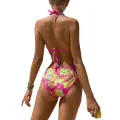 Women One-piece Halterneck Bikini Swimsuit Printed Padded Hollow Sleeveless Backless Bodysuit Attractive Beachwear. 