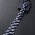 Men's Business Dress Zipper Neck Tie Elegant Gentleman Shirt Tie Groom Wedding Blue Stripe Black Lazy Ties Clothing Accessories. 