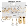 6Pairs/Set Elegant Women Circle Earrings Gold Alloy Pearl Earing Female. 