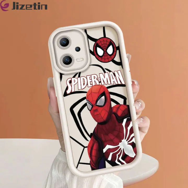 Jizetin Pipe for Xiaomi Redmi 11t + 4g Pro 4G Note 12 Turbo 5g soft silicon Square Ladder Camera fully wrapped spider man super hero anti-shock protective case