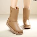 Warm Waterproof Boots Leather Surface Bootie Bristle Cotton Shoes Snow Winter Korean Style Students Thickened Non-Slip Women's Mid-Calf ﹡. 