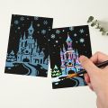 4 Sheet DIY Magic Scratch Painting Paper 1x Bamboo Stick 1x Scraping Painting Pen 1x Black Brush Scraper Drawing Toy. 