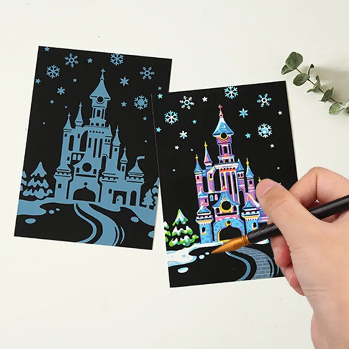 Believesinkinte%204%20Sheet%20DIY%20Magic%20Scratch%20Painting%20Paper%201x%20Bamboo%20Stick%201x%20Scraping%20Painting%20Pen%201x%20Black%20Brush%20Scraper%20Drawing%20Toy%20-%20Image%203