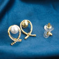1Pair French Cross Pearl Earrings Gentle Temperament Delicate Ear Studs Girls Fashion Party Jewelry. 