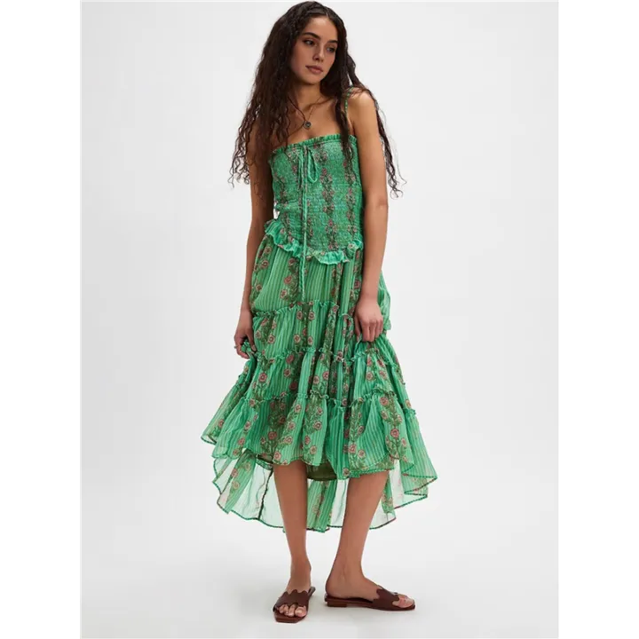 Tube%20Top%20Dress%20for%20Women%20Summer%20Solid%20Strapless%20Dresses,%20Off%20the%20Shoudle%20Ruffle%20Beach%20Dress%20-%20Image%203