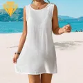 Women Swim Cover-up Sun Protection Beach Dress Backless Sleeveless Bikini Cover-up for Women Elastic Waist Swim Cover-up. 