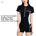 Women Swimsuit Zip Front Snorkeling Suit Short Sleeve Swimming Suit Bodysuit S. 