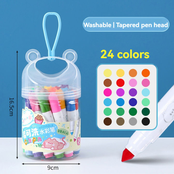 12/18/24%20Pcs/set%20Color%20Washable%20Children%20Watercolor%20Brushes%20Marker%20Pen%20Tapered%20Tip%20Kawaii%20Drawing%20Stationery%20-%20Image%204