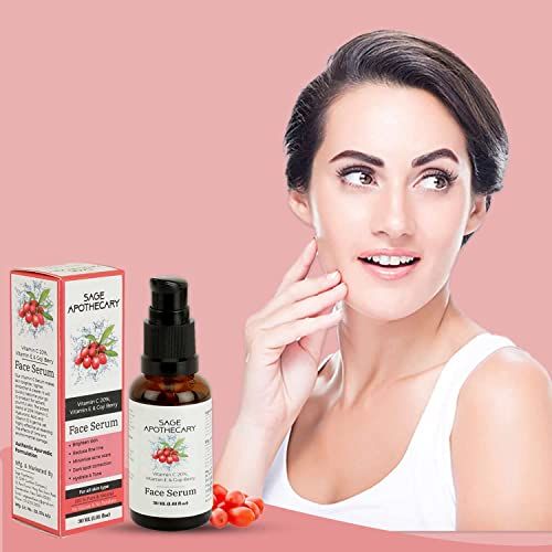 Sage Apothecary Face Serum Natural Vitamin C 20%, Vitamin E & Goji Berry,Increases Skin's Glow Instantly Reduces Spots Overtime Bright Serum Whitening Men for Women 30ML(FROM INDIA)