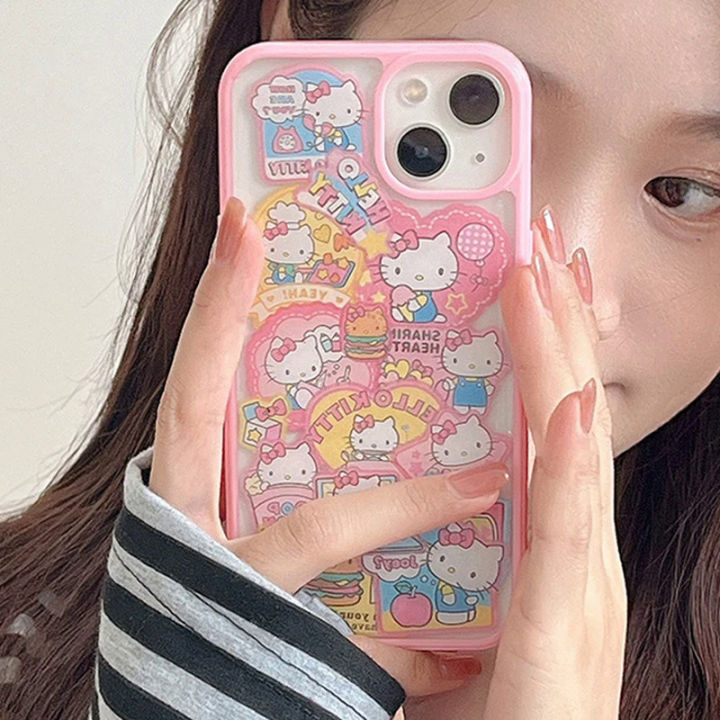 Sanrio Hello Kitty Kuromi Cartoon Phone Cases For iPhone 15 14 13 12 11 Pro Max XR XS 8 Plus Y2k Cute Soft Back Cover Girl Gifts HoneyYami