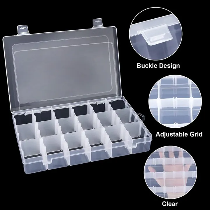 18/24%20Grids%20Plastic%20Jewellery%20Organizer%20Box%20Adjustable%20Dividers%20Portable%20Clear%20Jewelry%20Storage%20Box%20-%20Image%202