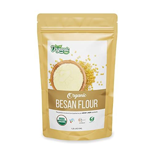Organic Zing Organic Besan Flour also known as Chickpea Flour, Bengal Gram Flour or Garbanzo Bean Flour - USDA Organic Certified |Vegan| Preservative Free | Product of India - (453gm) Resealable Pack(FROM INDIA)JEZ