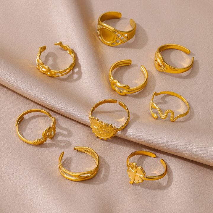 %E3%80%90Special%20offer%E3%80%91New%20Snake%20Ring%20Plated%2018K%20Gold%20Stainless%20Steel%20Oil%20Pressure%20Four-leaf%20Clover%20Ring%20Female%20Devil's%20Eye%20Ring%20-%20Image%202
