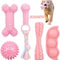 5-piece set of small dog teeth grinding toys, soft rubber cute pink dog toys, teeth cleaning toys, soft rubber rope dog toys, fu. 