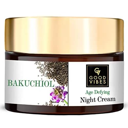 Good Vibes Bakuchiol Age Defying Night Gel Cream, 50 g Natural Retinol, Anti-Aging, Wrinkle Control Face Moisturizer With Pomegranate, Vegan, No Parabens, Mineral Oils, Sulphates, Animal TestingFROM INDIA)NUSS