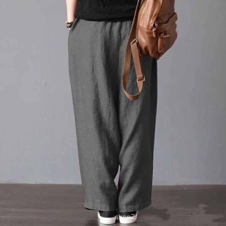 Yfashion%20Women%20Cotton%20Loose%20Wide-leg%20Pants%20Casual%20Cotton%20Linen%20Simple%20Solid%20Color%20Trousers%20Mid-waist%20Large%20Size%20Thin%20Pants%20-%20Image%205