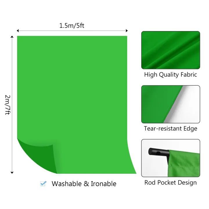 1.5%20*%202m/%205%20*%207ft%20Green%20Backdrop%20Screen%20%20Chromakey%20Background%20Photography%20Kit%20with%20Adjustable%20T-Shaped%20Background%20Stand%203pcs%20Backdrop%20Clamps%20-%20Image%203