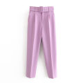 Yfashion 2pcs Women Cotton Solid Color Trousers Casual Pleated High Waist Pants Multicolor Harem Pants With Belt color. 