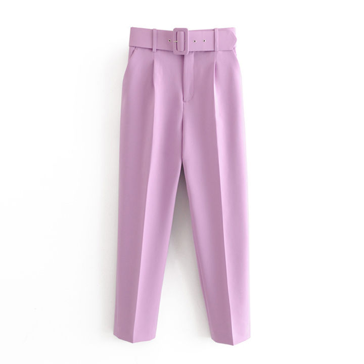 Yfashion%202pcs%20Women%20Cotton%20Solid%20Color%20Trousers%20Casual%20Pleated%20High%20Waist%20Pants%20Multicolor%20Harem%20Pants%20With%20Belt%20color%20-%20Image%202