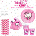 Hello Kitty Theme Party tableware supplies Paper cups, Plates, Straws, Napkins. 